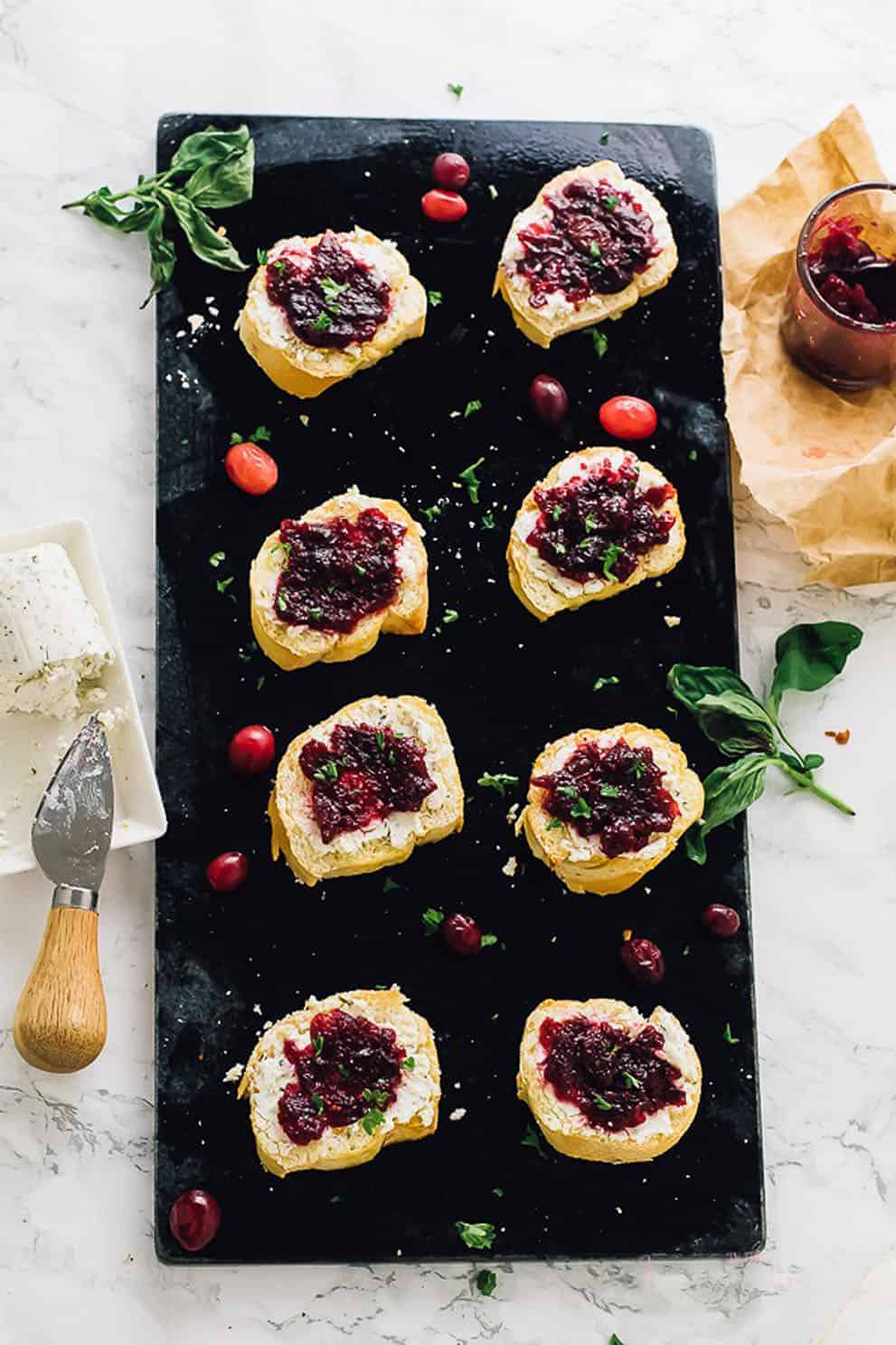 VEGAN CRANBERRY “GOAT CHEESE” CROSTINI  by Jessica in the Kitchen:these delicious, easy and vegan appetizers are perfect to please a crowd!