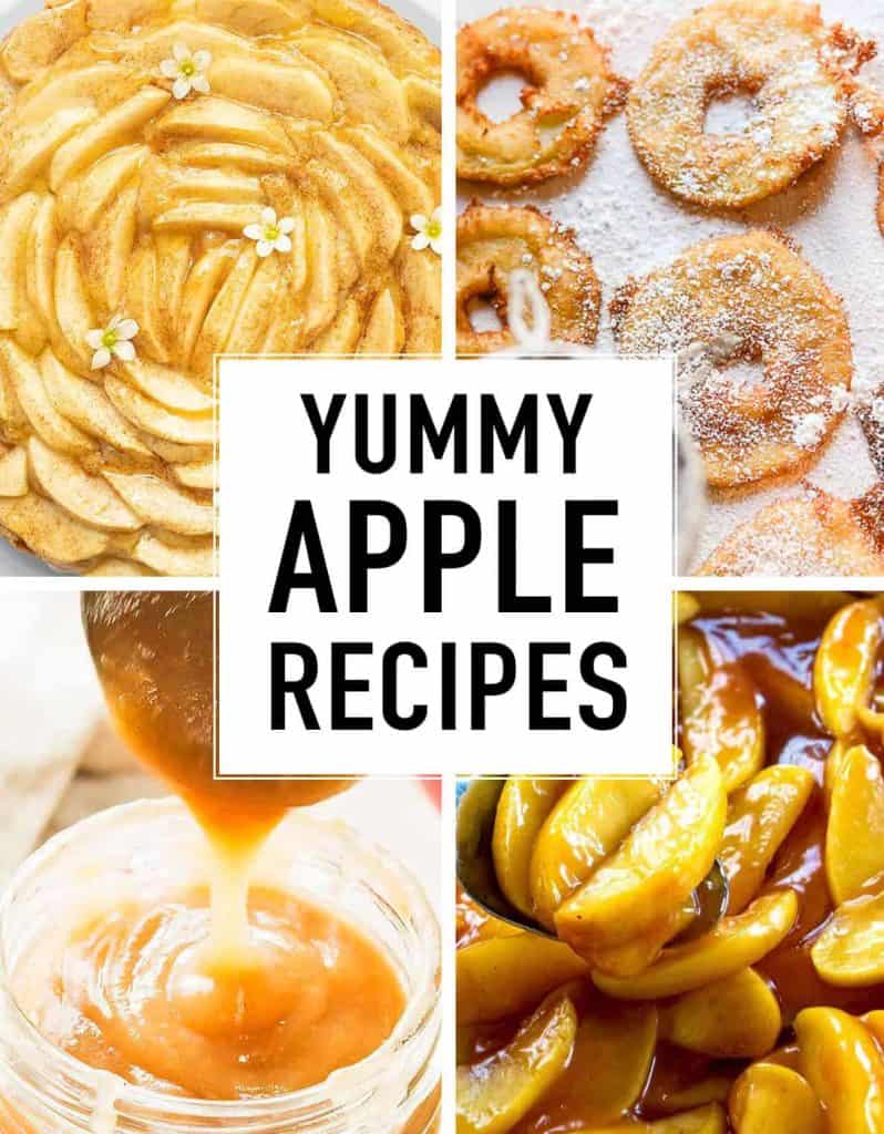 Four images showing four different apple recipes.
