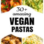 Top view of four vegan pasta recipes.