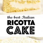 ricotta 케이크 한 조각과 배경에 있는 케이크의 나머지 부분을 클로즈업합니다.
