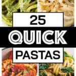Top view of foour quick pasta recipes.