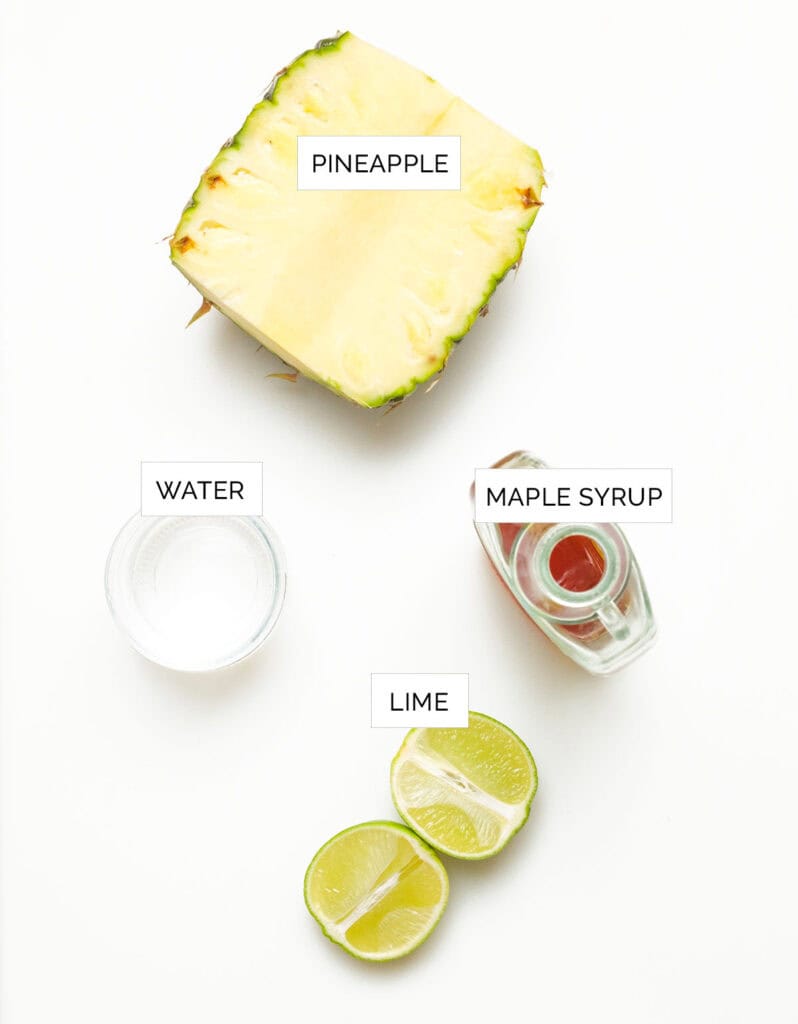 Top view of the ingredients to make pineapple sorbet.