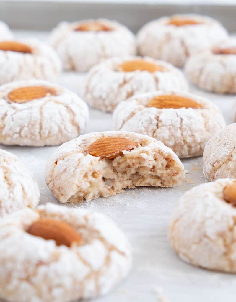 Close-up of an half eaten cookie showing the soft texture.