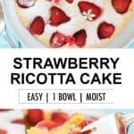 Top view of a round strawberry ricotta cake.