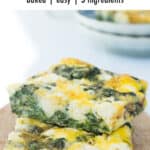 Close-up of two slices of spinach frittata.
