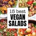 Top view of four different vegan salad recipes.