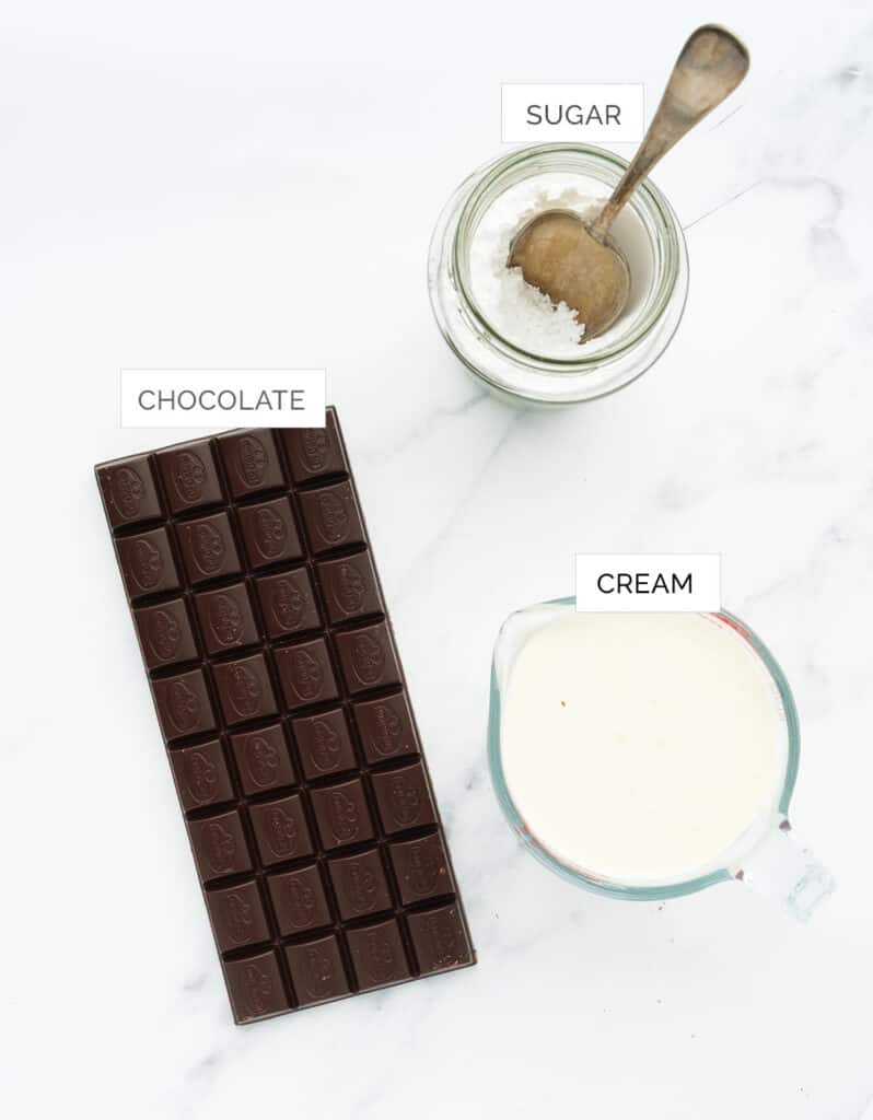 Top view of the ingredients to make this easy chocolate mousse.
