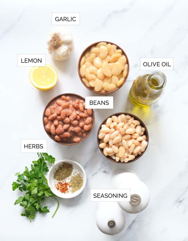 Top view of the ingredients to make this creamy bean soup.