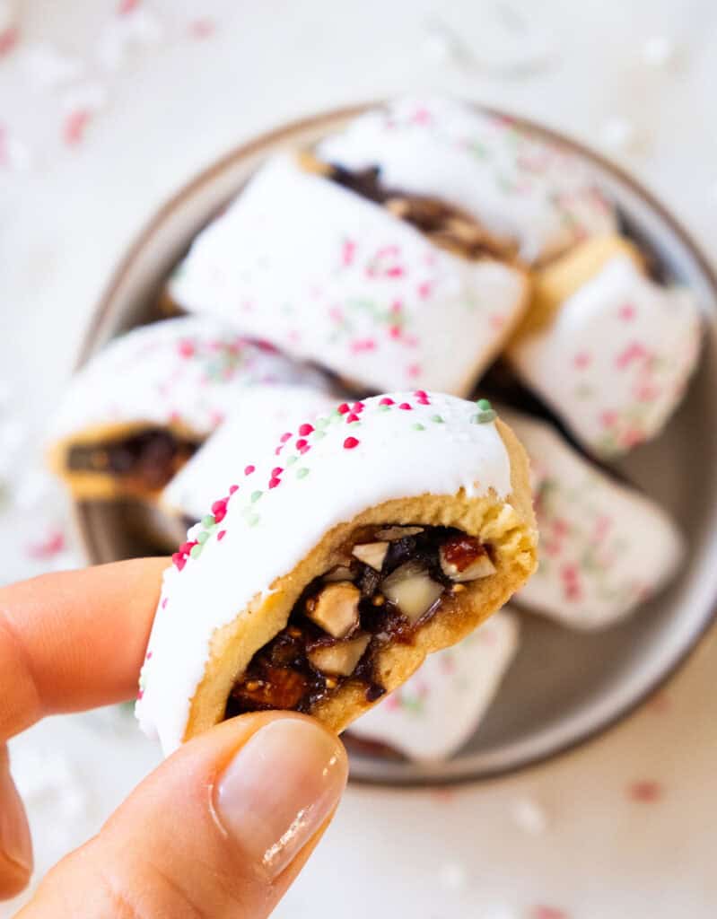Close-up of a some Italian fig cookies.