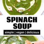 Spinach soup in a white bowl.