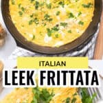 Leek frittata in a skillet.