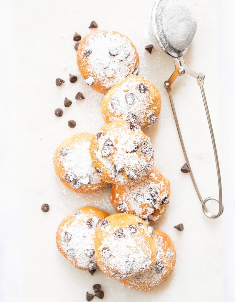Chocolate chip ricotta cookied dusted with powdered sugar.